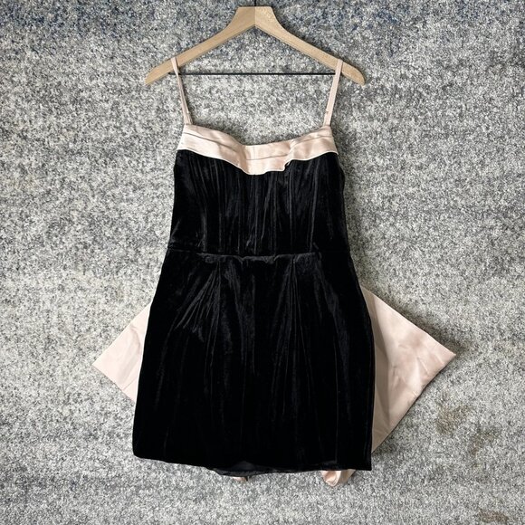 Azazie Atelier Dress Womens 12 Black Blush Pink Joanna Bow Mini Velvet Cocktail - Picture 1 of 10
